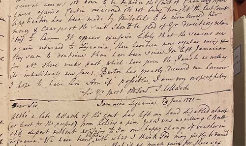 Letter from Rev. John Poole to Roger Elletson (Liguanea, June 19th 1771)