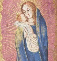 Miniature from Latin MS 21, Horae, Madonna and Child.