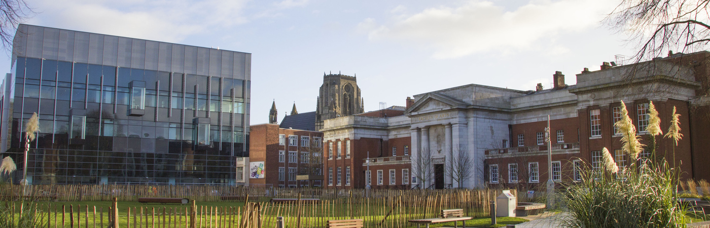 View looking towards Samuel Alexander building and the Alan Gilbert Learning Commons