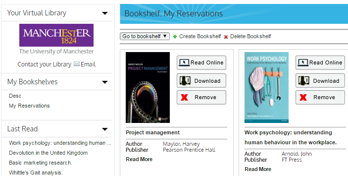 VLE my reservations bookshelf