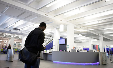 Student entering library