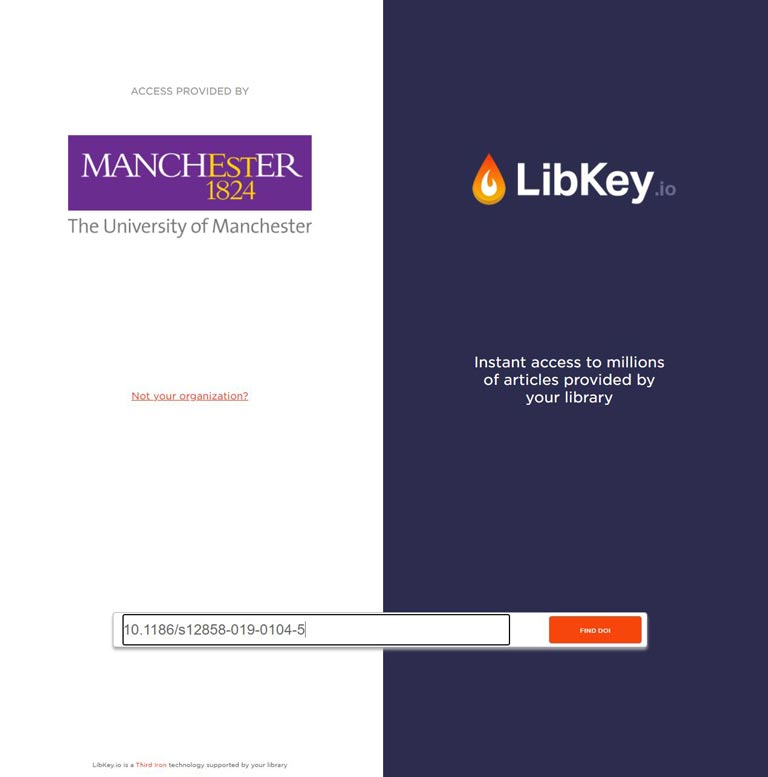 Screenshot from LibKey.io interface, which DOI number entered in search box