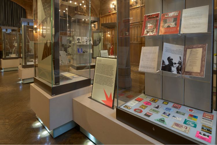 Items on display as part of an exhibition at the John Rylands Research Institute and Library