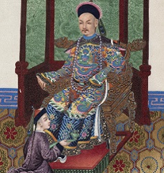 East Asian artwork depicting the Chinese Emperor on a throne