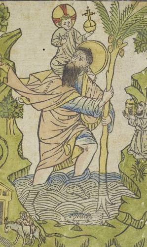 St Christopher woodcut, c1430-50