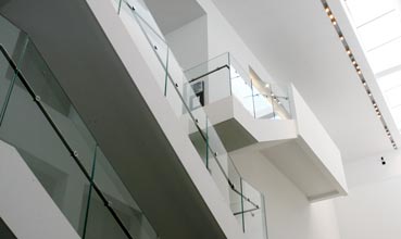 A staircase in the modern part of the building