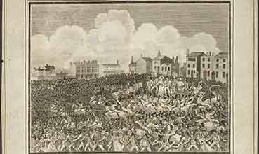 The Peterloo Massacre at St Peter's Field on 16 August 1819.