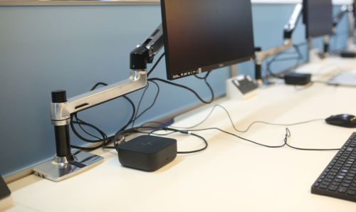 Docking station positioned near a monitor