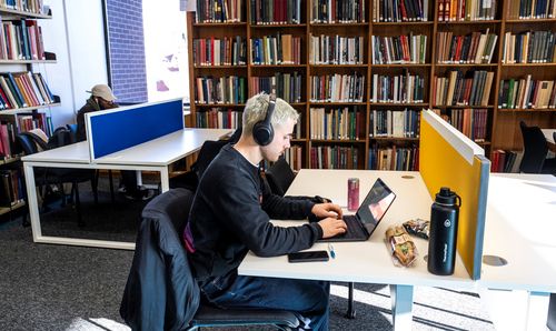 Students accessing Library resources using a laptop